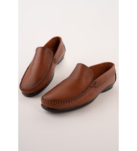 Muggo WİLLS Hakiki Deri Bağcıksız Erkek Günlük Klasik Loafer Ayakkabı (Taba)