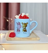 Piglet & Tigger Tasarımlı Kişiye Özel Mavi Türk Kahvesi Fincanı