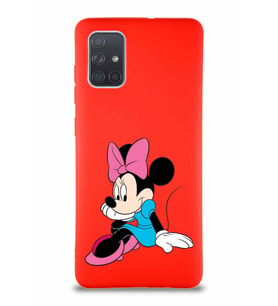 Samsung Galaxy A71 Soft Premier Kapak Minnie Mouse-E Tasarımlı Silikon Kılıf - Kırmızı (Şeffaf)