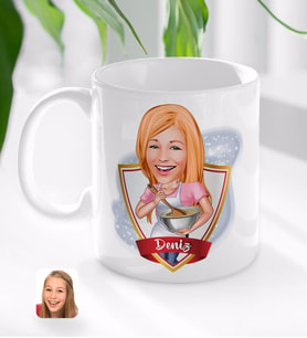 BK Gift Kişiye Özel İsimli Kadın Chef Karikatürlü Beyaz Kupa Bardak