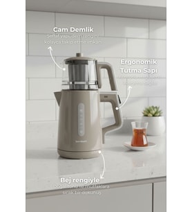 Force - Cam Demlikli Çay Makinesi Bej