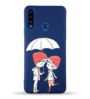 Samsung Galaxy A20s Uyumlu Lansman Kılıf Aşk Tasarımlı İçi Kadife Kapak-Lacivert (Şeffaf)