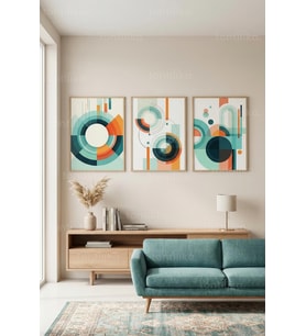 Modern Geometrik Denge 3’lü Ahşap Çerçeveli Tablo Seti