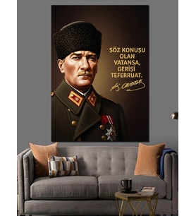Askeri Üniformalı Atatürk Portresi Dekoratif Kanvas - Mdf Ahşap Tablo