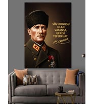 Askeri Üniformalı Atatürk Portresi Dekoratif Kanvas - Mdf Ahşap Tablo