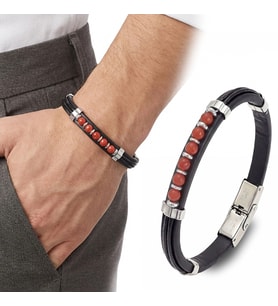 Moncuk Design Kırmızı Akik Taşlı Deri Bileklik 33511G6D4M