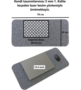Keçe Masa Üstü Mouse Pad ve Bilgisayar Düzenleyici 70x32 cm – Antibakteriyel Masa Matı, Doğal Keçe Mat, Koruyucu Altlık, Ofis ve Ev için Minimalist Tasarım (açık gri)