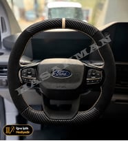 Ford Tourneo Custom Dikme Direksiyon Kılıfı Alcantara Süet Mat Karbon Bej Yüzük ve Dikiş Trend-Deluxe-Limited-Titanium 2024-2026