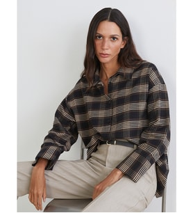 LCW Vision Siyah Ekose Oversize Kadın Gömlek