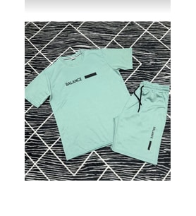 GENEL MARKALAR Balance baskılı tshirt & şort yan cepli kordon ayarlamalı ter tutmayan mevsimlik takım (Su Yeşili)