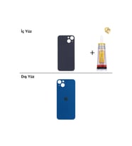 iPhone 13 mini Mavi Arka Kapak Arka Cam Batarya Kapağı Lazer Kesim Kapak Pil Kapağı + B-7000 Yapıştırıcı