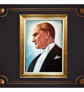 Özel Seri Paspartulu Çerçeveli Atatürk Tablo l361 (Gold)
