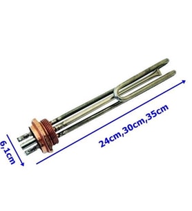1-1/2" Termostat Borulu Kafalı Pot Isıtıcı Krom Rezistansı 30cm-2500Watt (Metal)