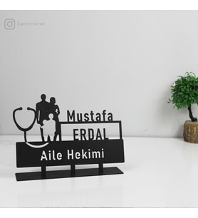 Aile Hekimi Masaüstü İsimlik - Metal Masa İsimliği - Kişiye Özel Doktor İsimlik (Siyah)