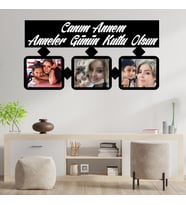 Anneler Gününe Özel Canım Annem Yazılı 3 Fotoğraflı Ahşap Tablo