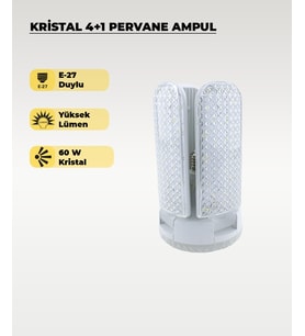 60W Kristal Pervane 4+1 Kanatlı Ampul 6500K Beyaz Işık