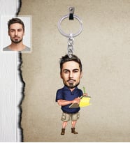 Kişiye Özel İş Adamı Karikatürlü  Ahşap Anahtarlık Bay-17-Eco