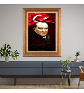 Altın Paspartulu Atatürk  Çerçeveli Tablo C689 (Gold)