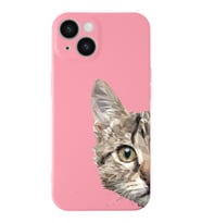 Apple iPhone 14 Uyumlu Lansman Kılıf Catface Tasarımlı İçi Kadife Kapak-Pembe (Şeffaf)