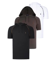 ÜÇLÜ SET T8570 DEWBERRY KAPŞONLU ERKEK T-SHIRT-SİYAH-BEYAZ-HAKİ (Karışık)