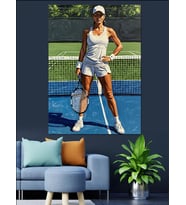 Tenis Oynayan Sporcu Kadın Dekoratif Kanvas - Mdf Ahşap Tablo