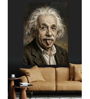 Dil Çıkaran Albert Einstein Portresi Dekoratif Kanvas - Mdf Ahşap Tablo
