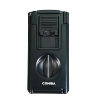 Cohiba Çift Torch Pürmüz Dahili Kesici Delicili Siyah Metal Puro Çakmağı