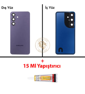 Samsung Galaxy S24 Mor Renk Lensli Arka Kapak + B7000 Yapıştırıcı Arka Cam Batarya Kapağı Pil Kapağı Lazer Kesim Back Cover Galaxy S24 Uyumlu
