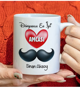 BK Gift Kişiye Özel Dünyanın En İyi Amcası Tasarımlı Beyaz Kupa Bardak, Doğum Günü Hediyesi