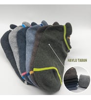 CİHO Socks 6 Çift Kadın Kışlık Havlu Taban Pastel Renkler Çekçekli Patik Çorap (Gri - Yeşil)