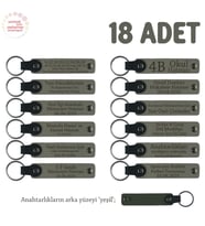 Kül Gri & Yeşil, Anaokulu İçin İsim Yazılı Karne Hatırası Anahtarlık 18’li Set, Öğrencilere Özel Anı