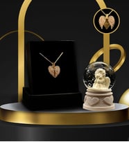 Kişiye Özel Gold Melek Kanat Kalp Kolye& Mini Kar Küresi Hediye Seti