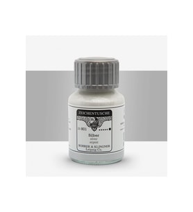 Rohrer&Klingner Kaligrafi mürekkebi Zeichentusche 29-airbrush-fırça-divit-sulu boya 50ml-801-silver