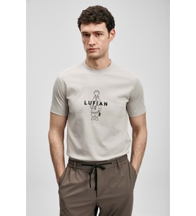 Lufian 111020307 Sımbad Modern Grafik T- Shirt Erkek T-Shirt (Bej)
