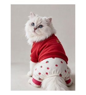 Tatlı Çilek Duo – Çilekli Kedi Tulum & Sweat Kombini