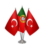 Masa Üstü Portekiz Bayrağı Türk Bayrağı Üçlü Krom Direk Masa Bayrak Seti