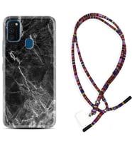Samsung M21 M22 M23 M30 M31S M32 Kılıf Boyun Asklı Rasta Silikon Kara Mermer 1375