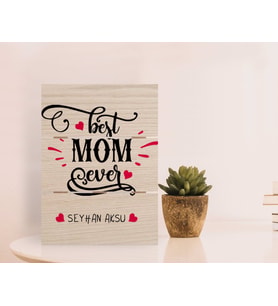 BK Gift Kişiye Özel En İyi Anne Tasarımlı Otantik Masaüstü Ahşap Palet Çerçeve-4 (Beyaz)