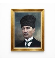 Tablore Kalpaklı Atatürk Portresi Renkli Tablo Altın Çerçeveli Milli Mücadele Temalı Dekor