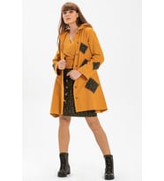 Uzun Kol Kapüşonlu Eylem Pazen Sonbahar ve Kışlık Ceket Hardal Hrd