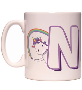 N Harfi Unicorn Boynuzlu At Tasarım Renkli Harfli Kupa Bardak