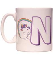 N Harfi Unicorn Boynuzlu At Tasarım Renkli Harfli Kupa Bardak