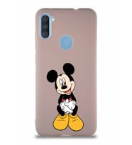 Samsung Galaxy M11 Soft Premier Kapak Mickey Mouse-A Tasarımlı Silikon Kılıf - Pudra (Şeffaf)