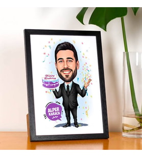 Kişiye Özel Doğum Günü Olan Erkek Karikatürlü Resim Çerçevesi