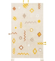 Krem Sarı Bukle Havlı Geometrik Desenli Pamuk Salon Halısı Modern Stil Çocuk Yatak Odası
