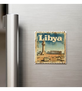 Libya Libya - Posta Pulu Temalı Ülke - Baskılı Buzdolap Magneti Kare - 9x9 cm