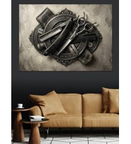 Metalik Berber Ekipmanları Duvar Sanatı Dekoratif Kanvas - Mdf Ahşap Tablo