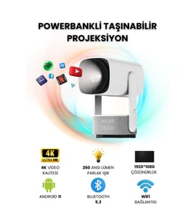 Yüksek Çözünürlüklü Taşınabilir Projeksiyon Cihazı, WiFi ve Bluetooth Özelliği