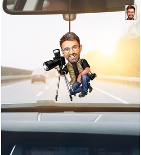 Kişiye Özel Karikatürlü Fotoğrafçı Ahşap Araba Dikiz Ayna Süsü