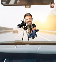 Kişiye Özel Karikatürlü Fotoğrafçı Ahşap Araba Dikiz Ayna Süsü